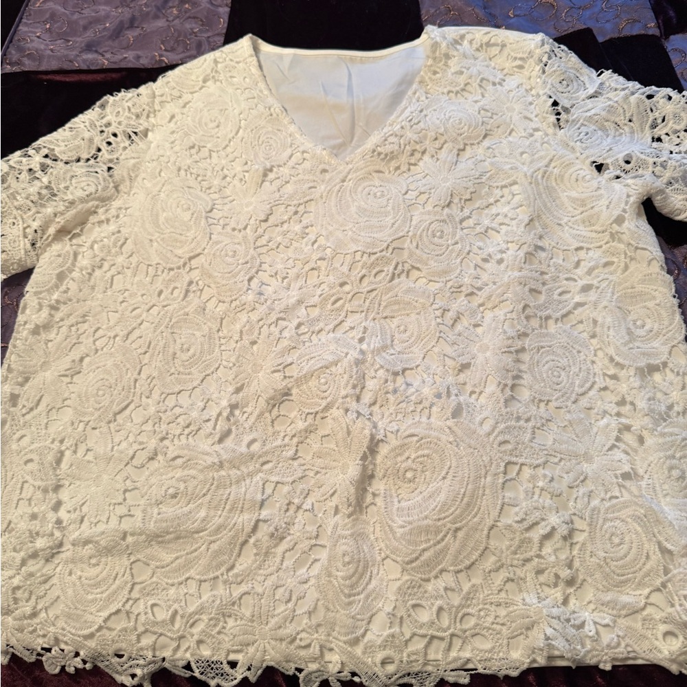 Elegant White Lined Lace Blouse - Picture 5 of 5